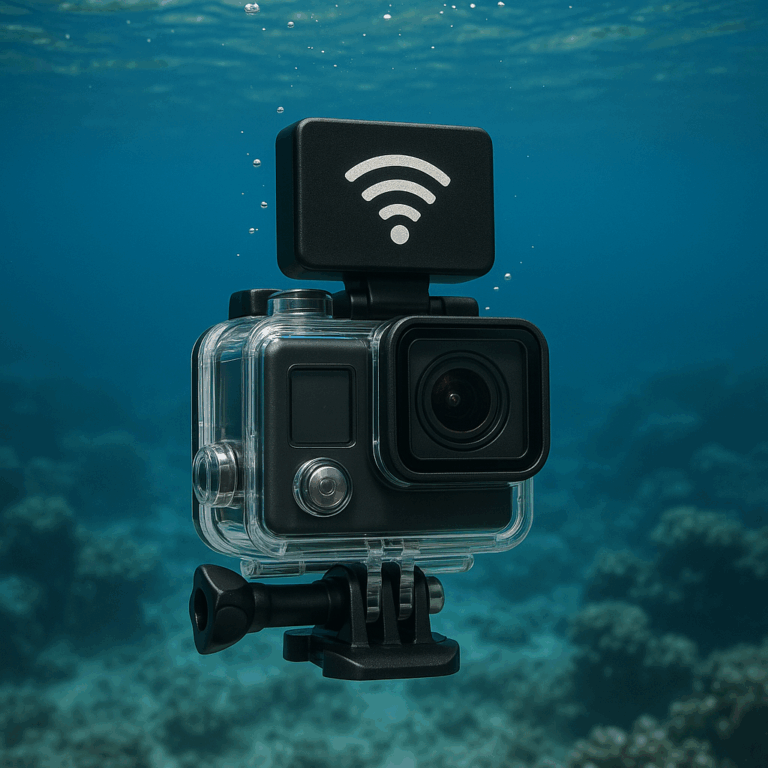 带有 Wi-Fi 接收器的防水外壳运动相机可在珊瑚礁水下运行